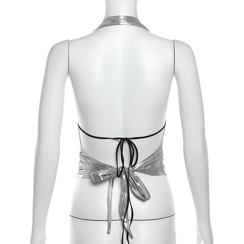 Halter metallic glitter cowl neck ruched 2 piece top - Image 6