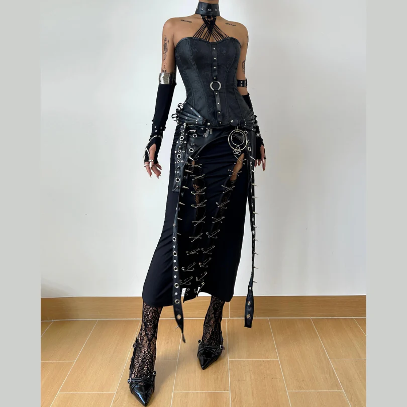 Halter o ring corset lace up top - Image 2