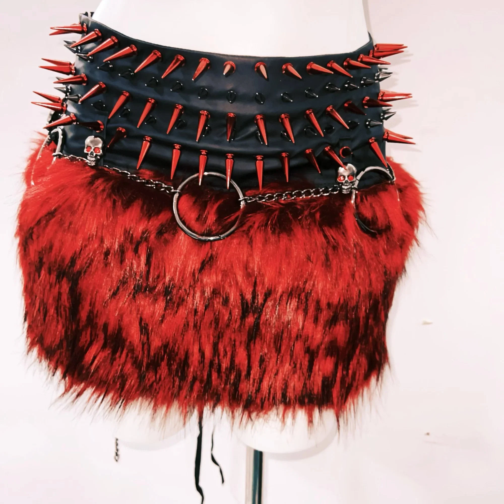 Halter o ring rivet fluffy PU leather top - Image 4