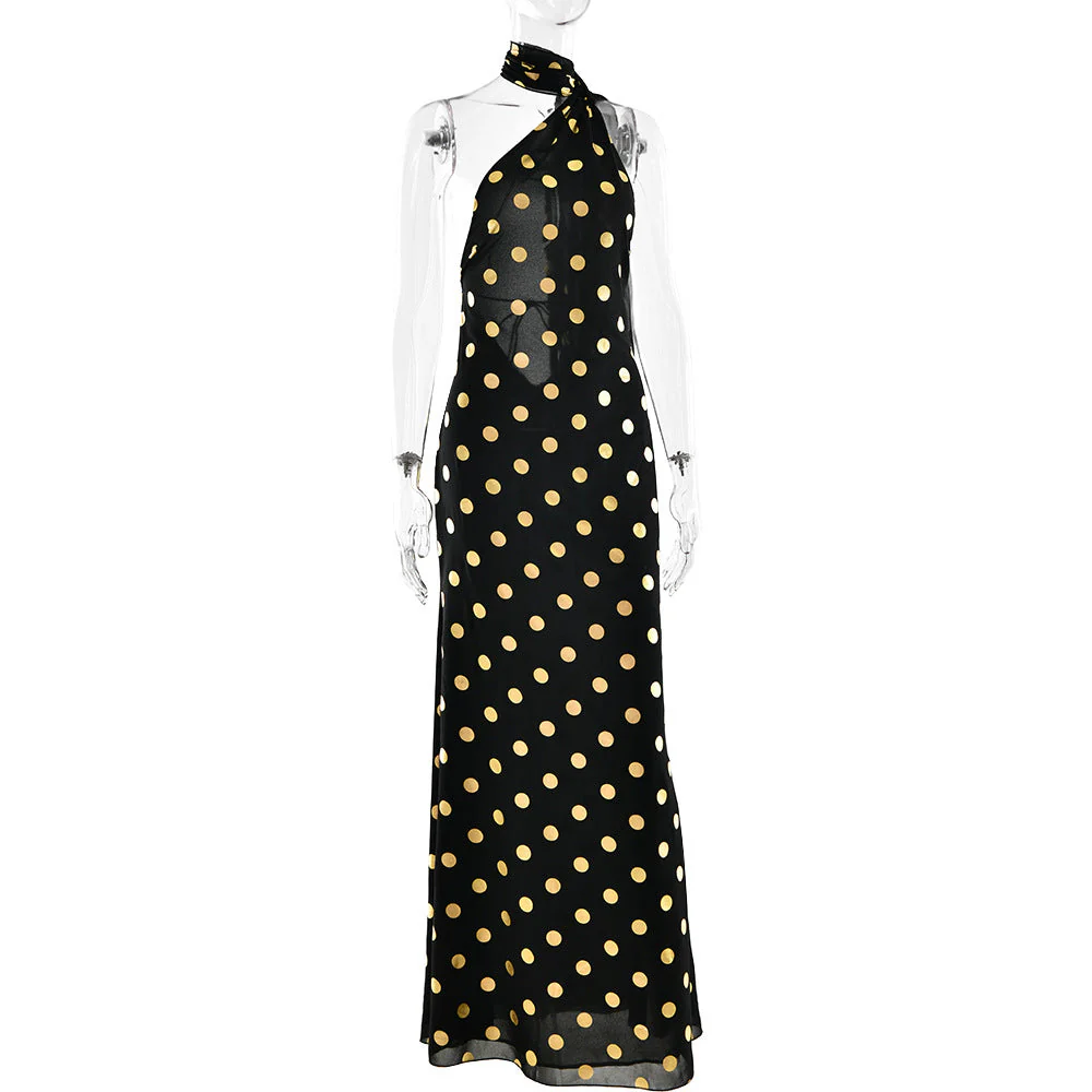 Halter polka dot backless self tie maxi dress - Image 2