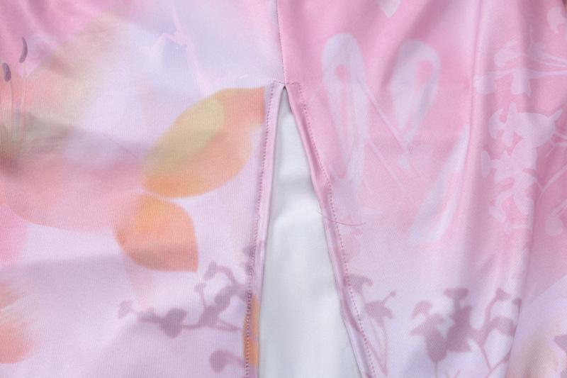 Halter print ruched bustier high slit knotted maxi dress - Image 7