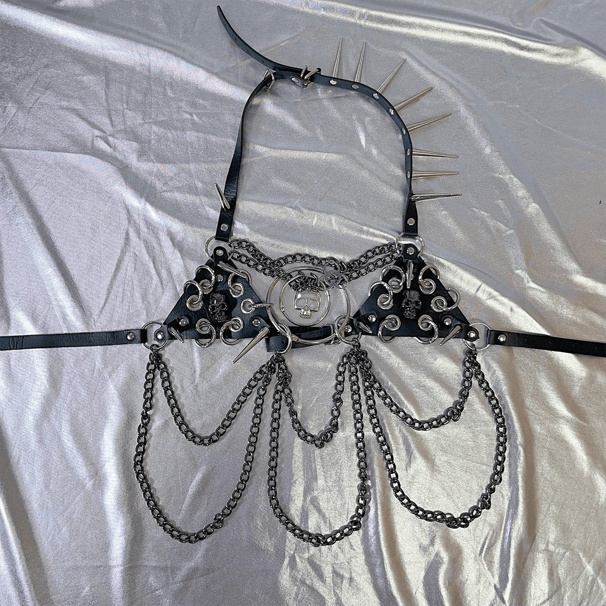 Halter rivet PU leather metal chain top - Image 4