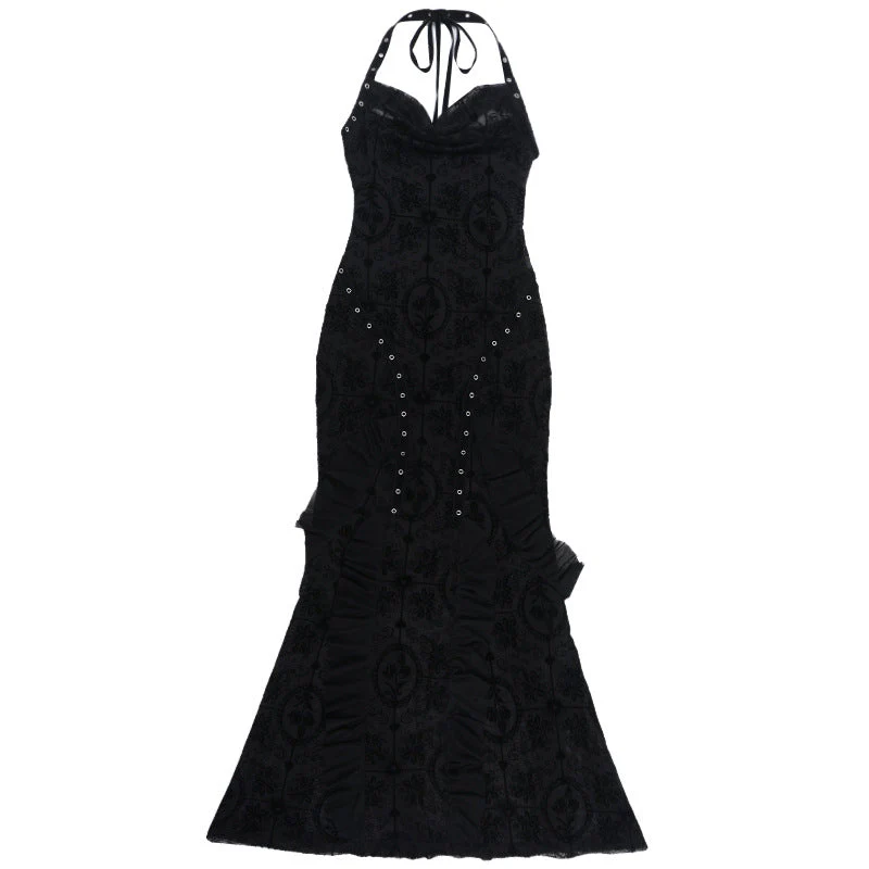 Halter self tie cowl neck print solid maxi dress - Image 2