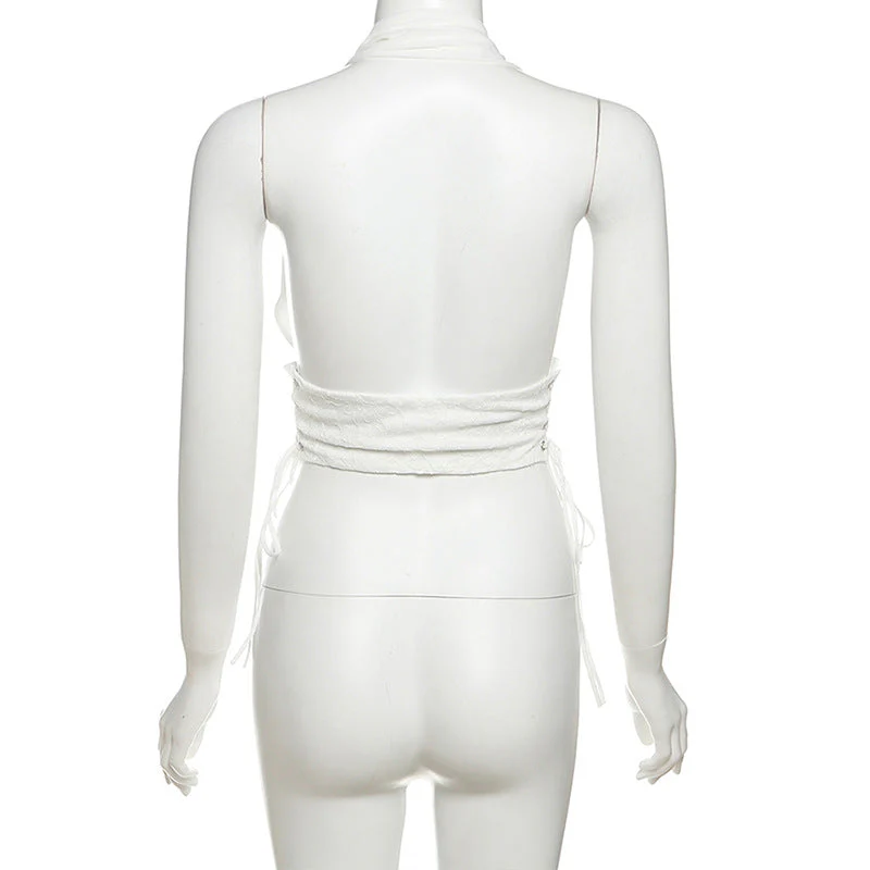 Halter self tie lace v neck backless top - Image 5