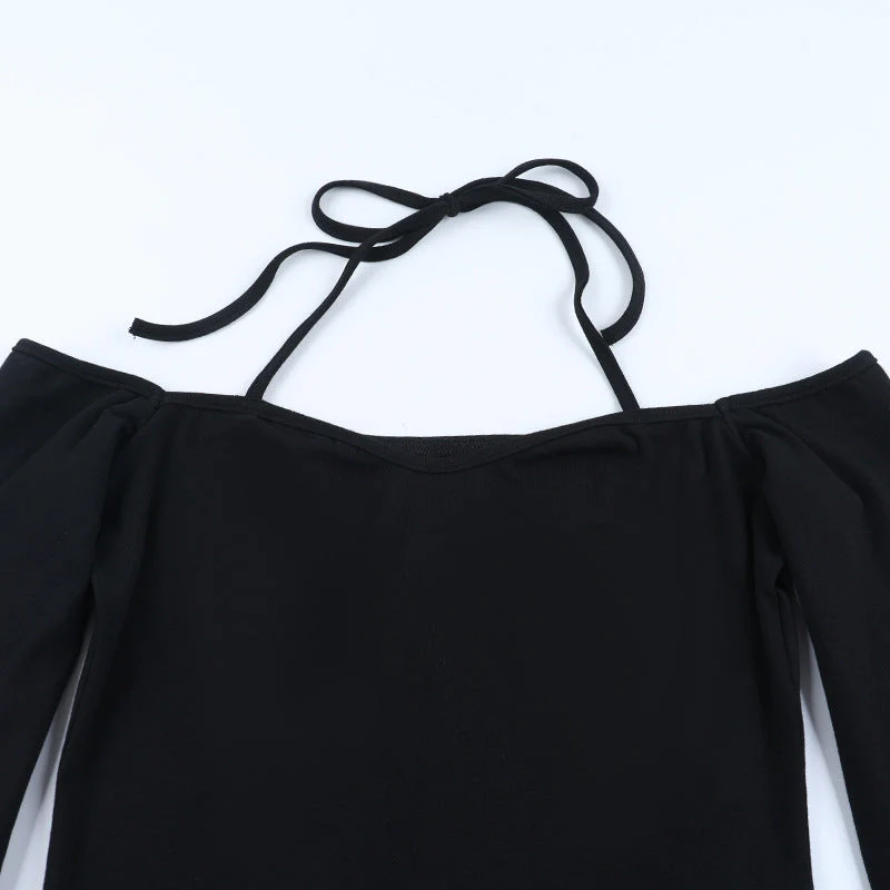 Halter self tie long sleeve off shoulder mini dress - Image 6