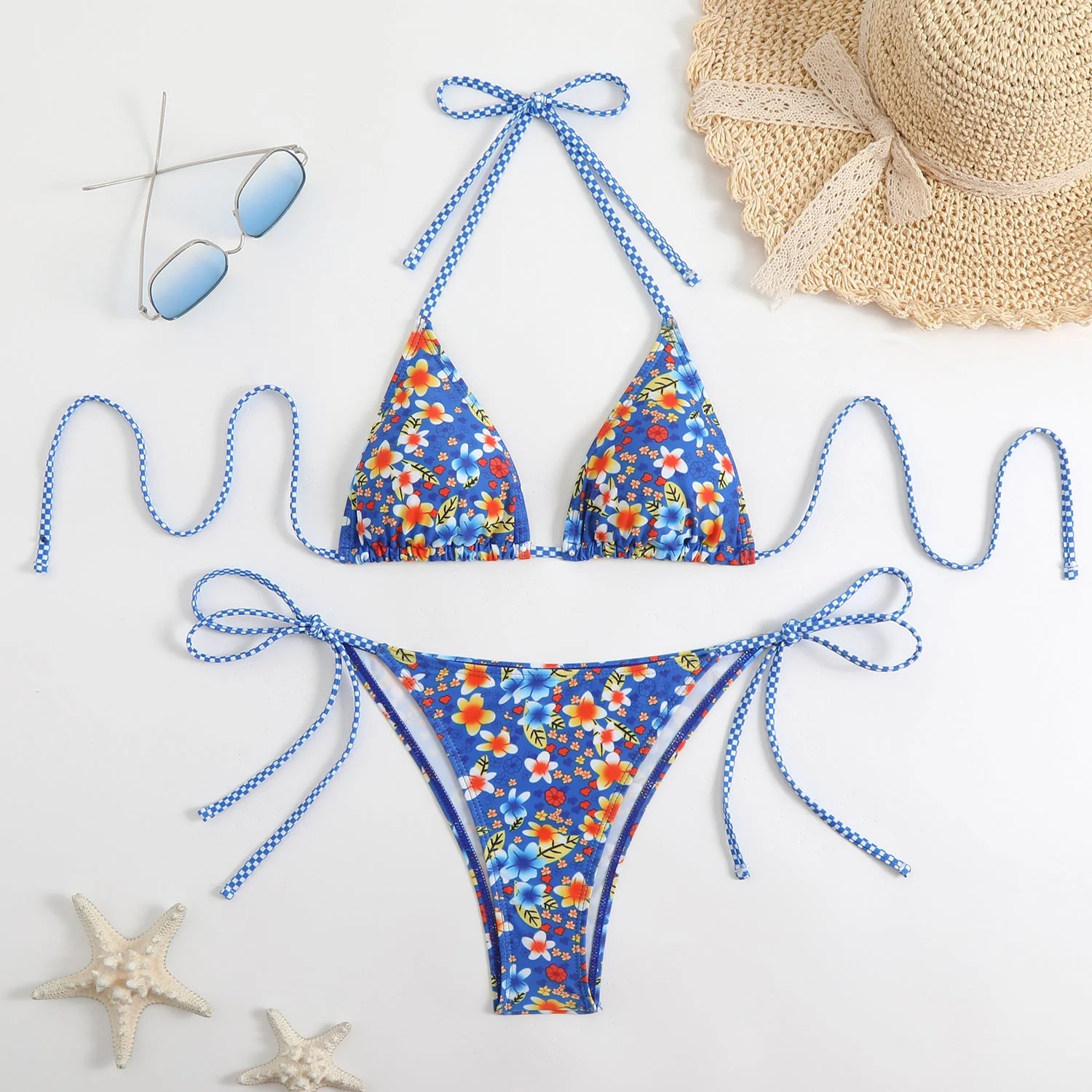 Halter self tie print v neck bikini swimwear - Image 6