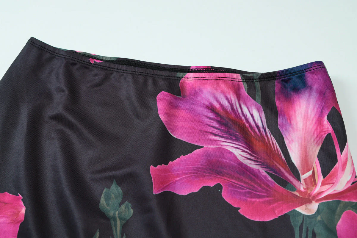 Halter self tie u neck flower print maxi skirt set - Image 8