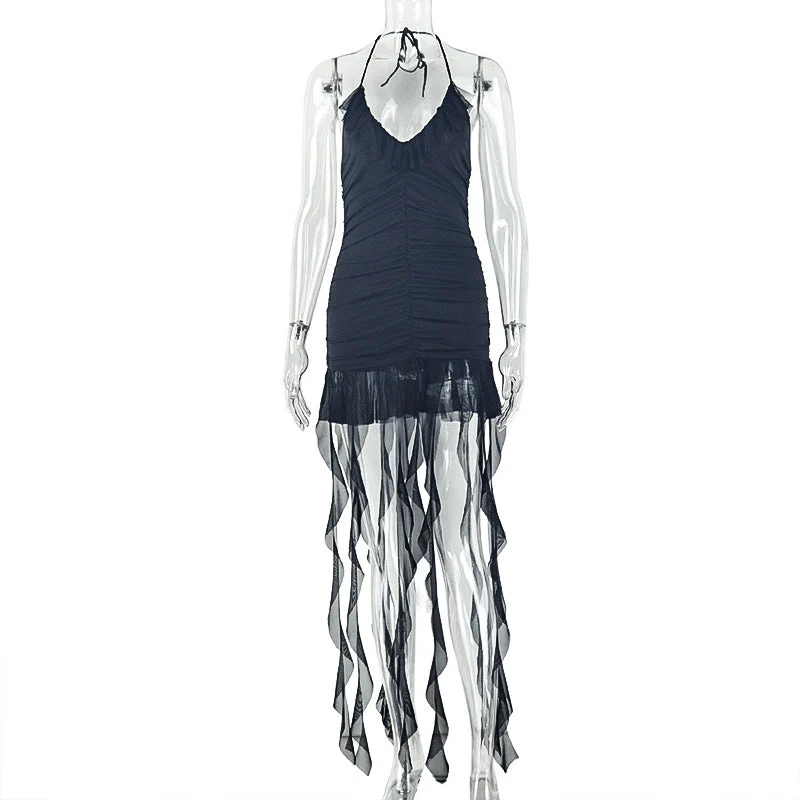Halter self tie v neck ruched mini dress - Image 2