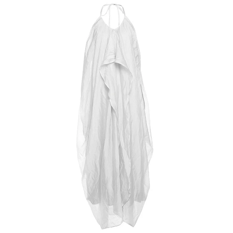 Halter self tie v neck zip-up irregular maxi dress
