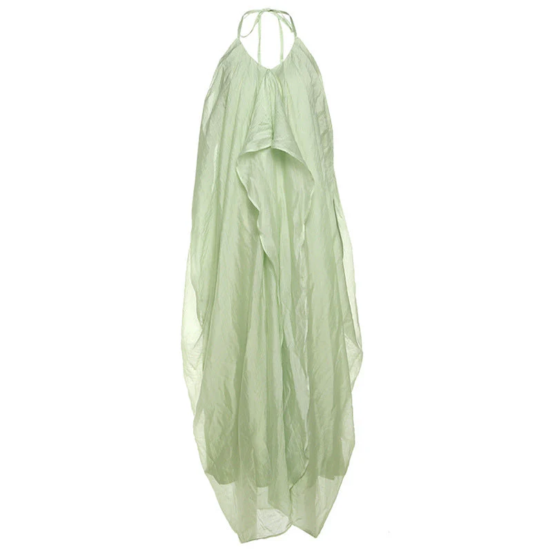Halter self tie v neck zip-up irregular maxi dress - Image 2