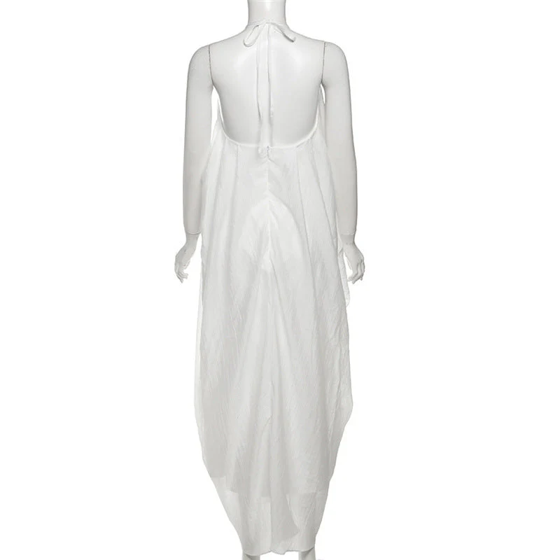 Halter self tie v neck zip-up irregular maxi dress - Image 6