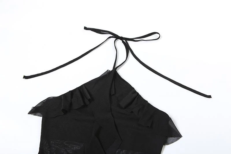 Halter sheer mesh ruffle backless mini dress - Image 14