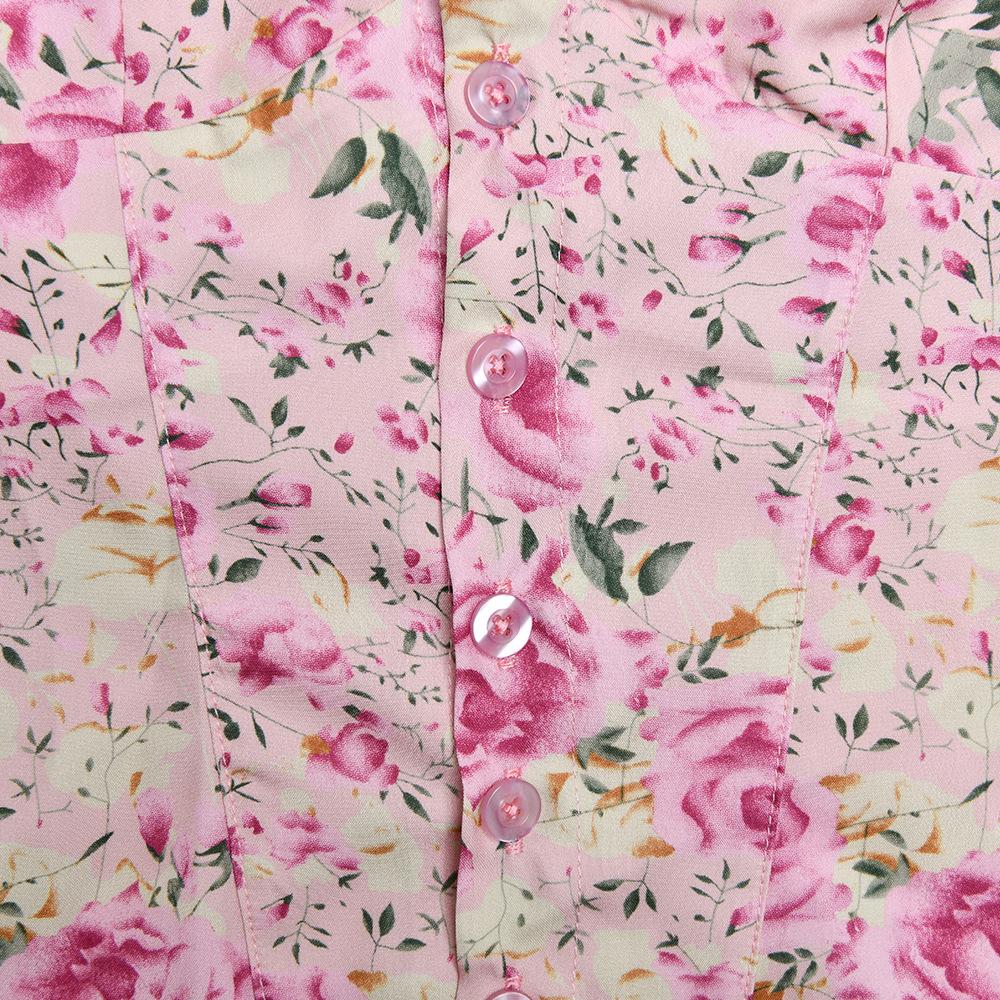 Halter smocked button flower print mini skirt set - Image 5