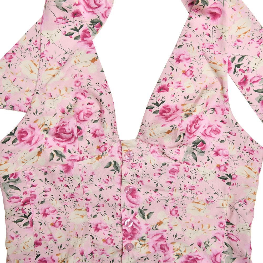 Halter smocked button flower print mini skirt set - Image 7