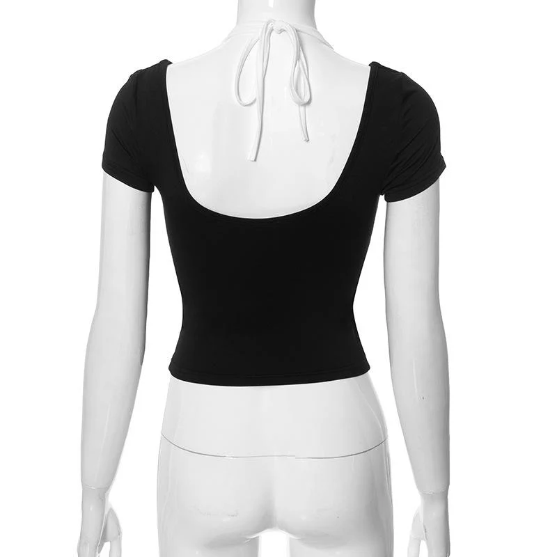 Halter u neck contrast short sleeve top - Image 4