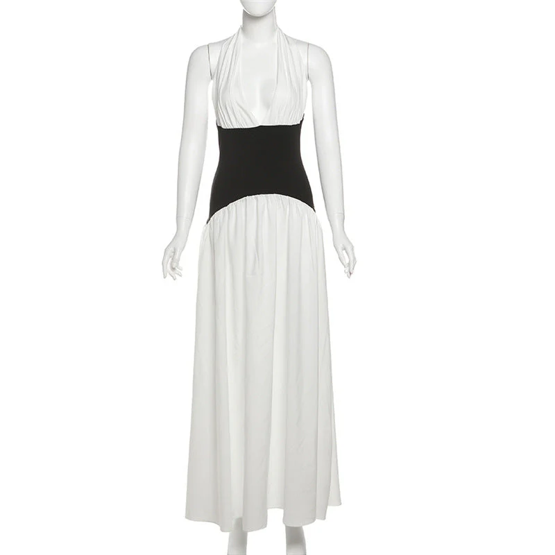 Halter v neck backless ruched maxi dress - Image 2