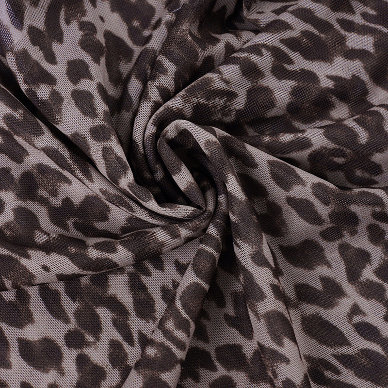 Halter v neck bowknot leopard print mesh mini dress - Image 6