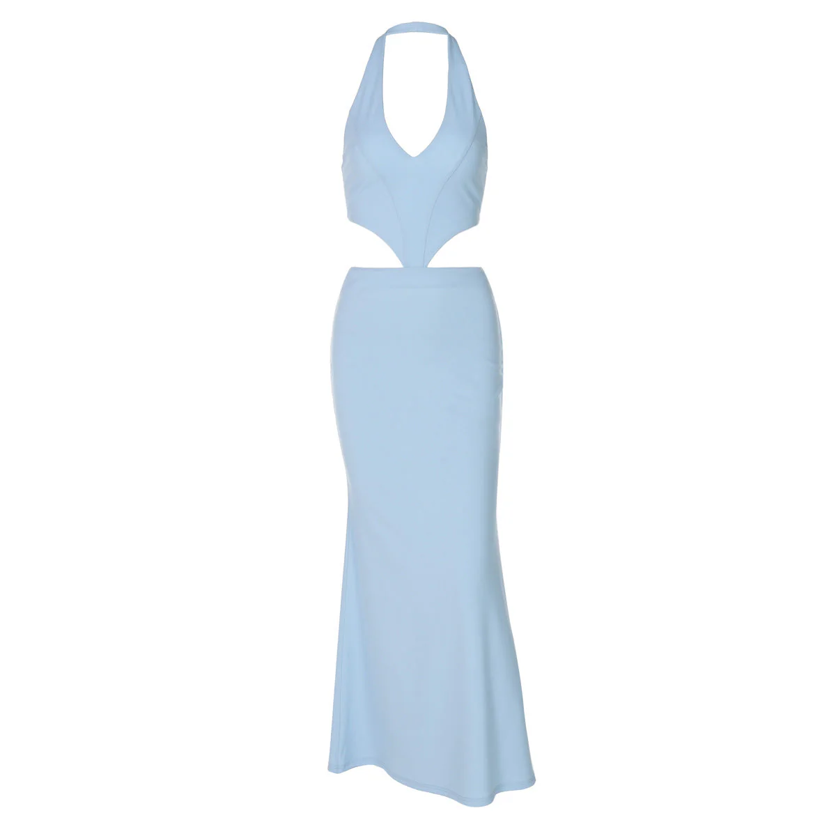 Halter v neck hollow out lace up maxi dress