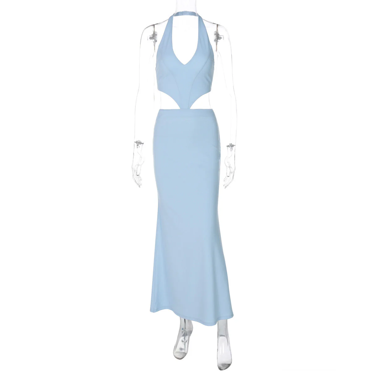 Halter v neck hollow out lace up maxi dress - Image 8