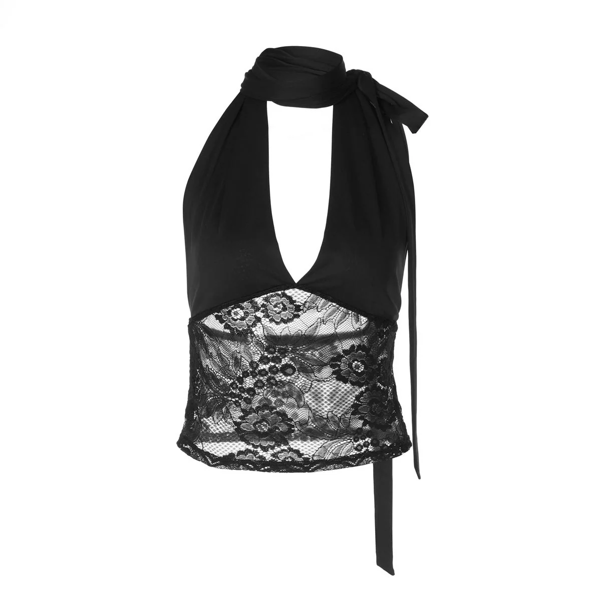 Halter v neck lace self tie backless top - Image 4