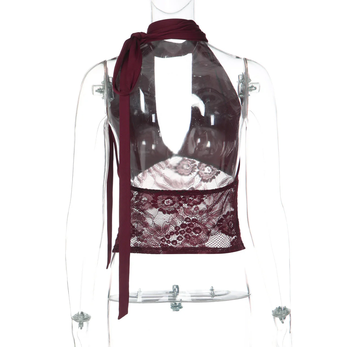 Halter v neck lace self tie backless top - Image 7