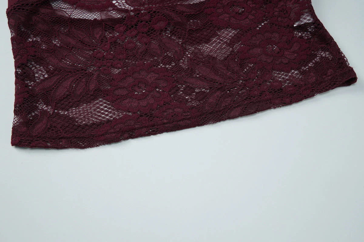 Halter v neck lace self tie backless top - Image 9