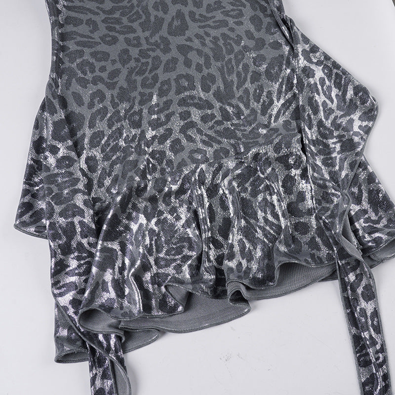 Halter v neck leopard print ruffle mini dress - Image 6