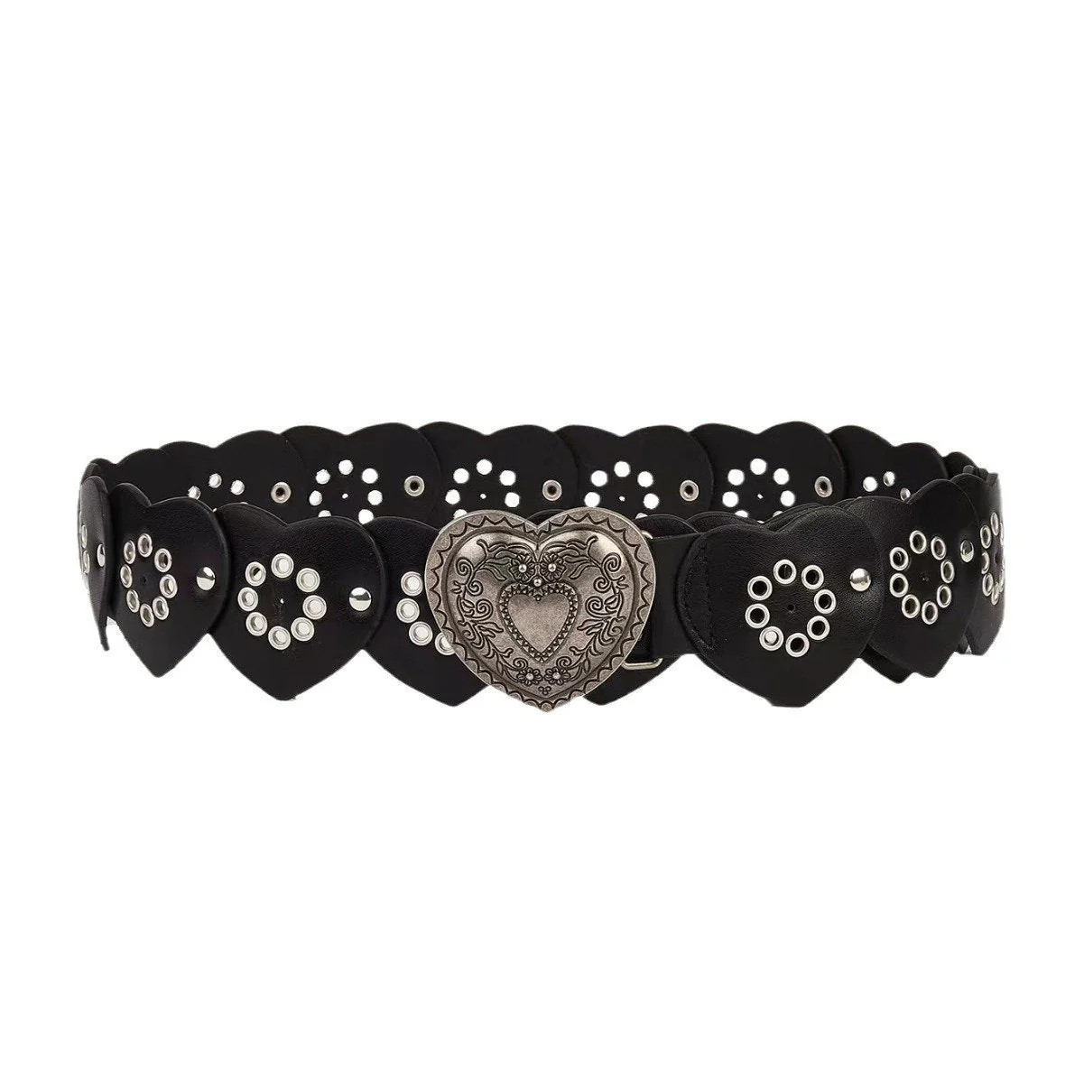 Heart hollow out patchwork PU leather belt - Image 2
