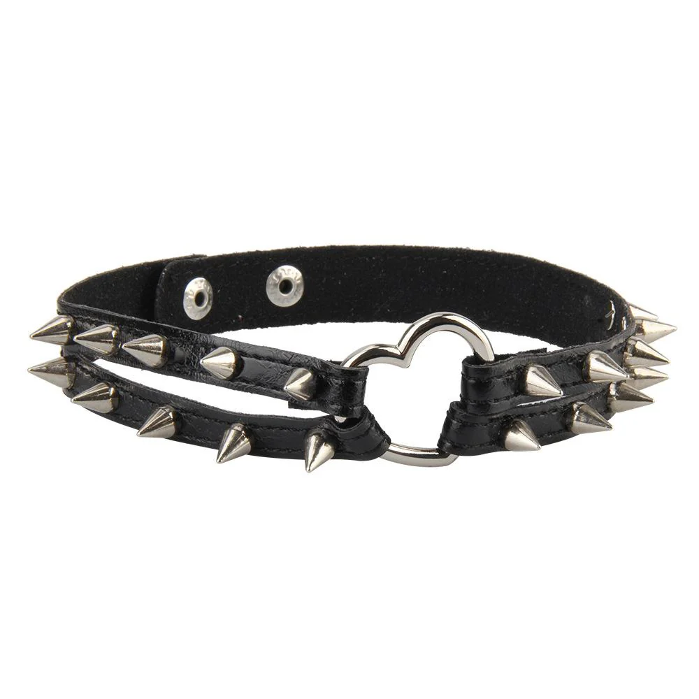 Heart rivet decor PU leather choker necklace - Image 2