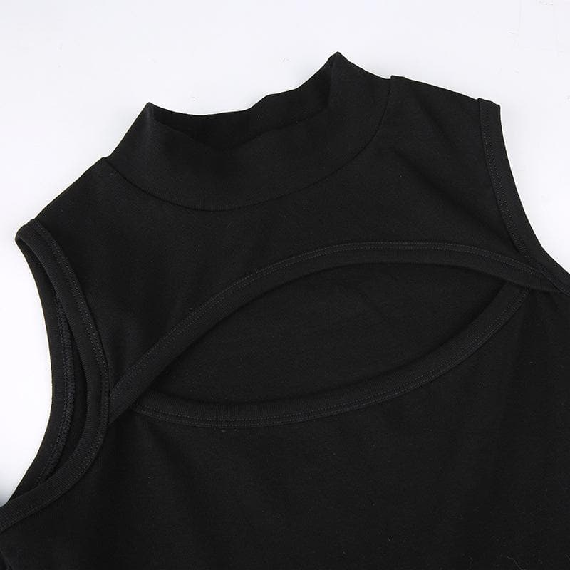 High neck hollow out off shoulder solid bodysuit y2k 90s Revival Techno Fashion - Image 6