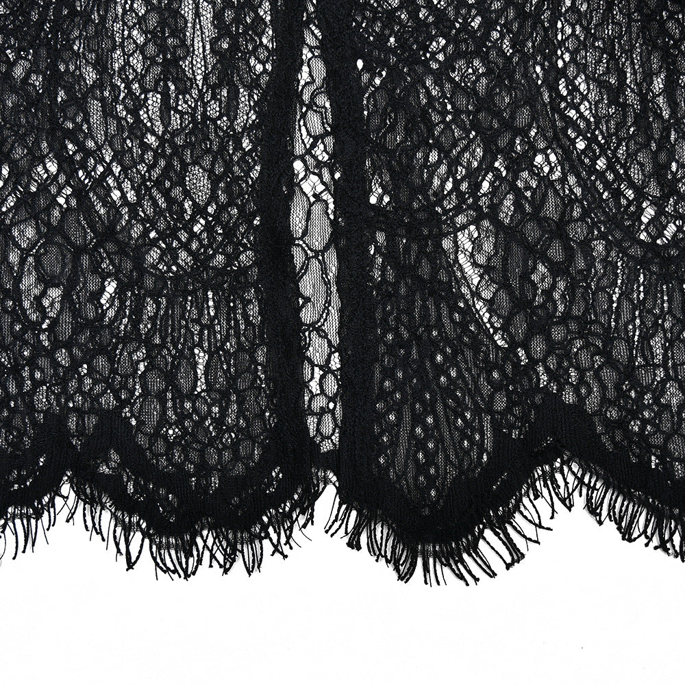 High neck lace ruched irregular 2 piece mini dress - Image 7