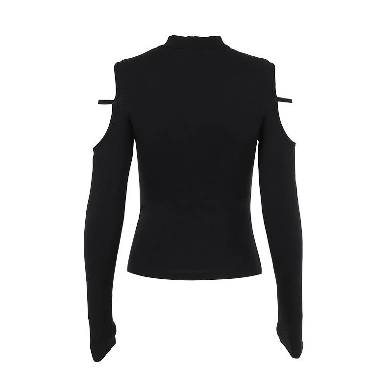 High neck long sleeve hollow out cross metal top - Image 5