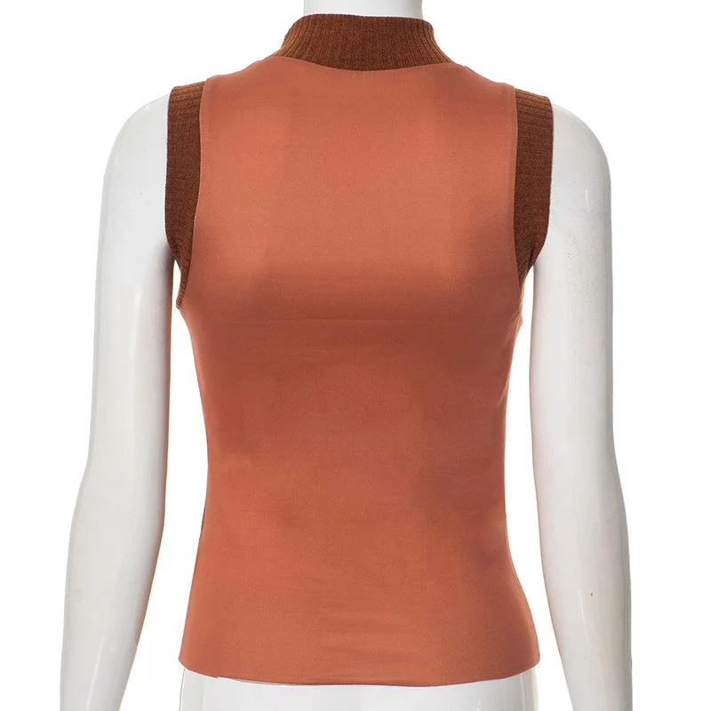 High neck sleeveless knitted patchwork print top - Image 5