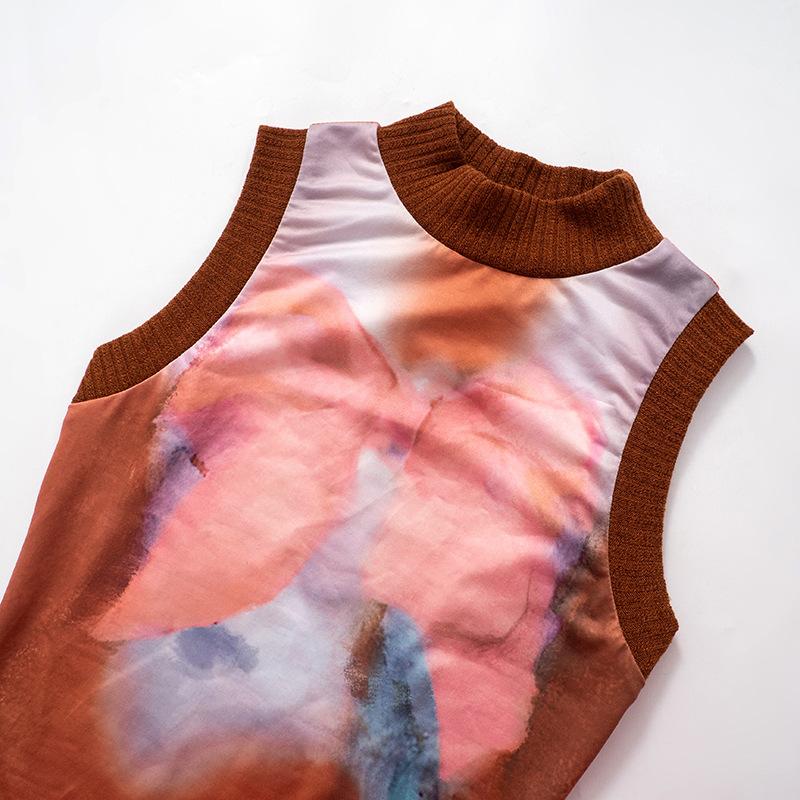 High neck sleeveless knitted patchwork print top - Image 6