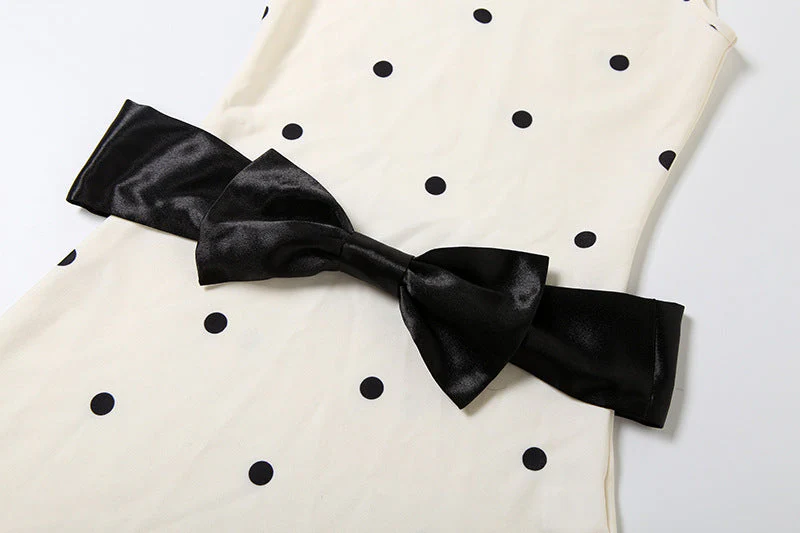 High neck sleeveless polka dot bowknot mini dress - Image 6