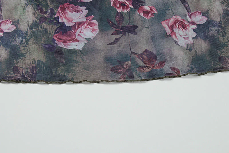 Halter flower print mesh ruched maxi dress - Image 7