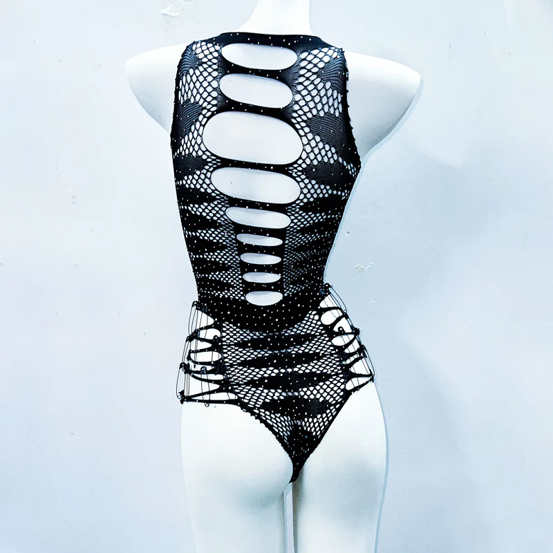 Hollow out beaded sleeveless see through bodysuit - Image 5