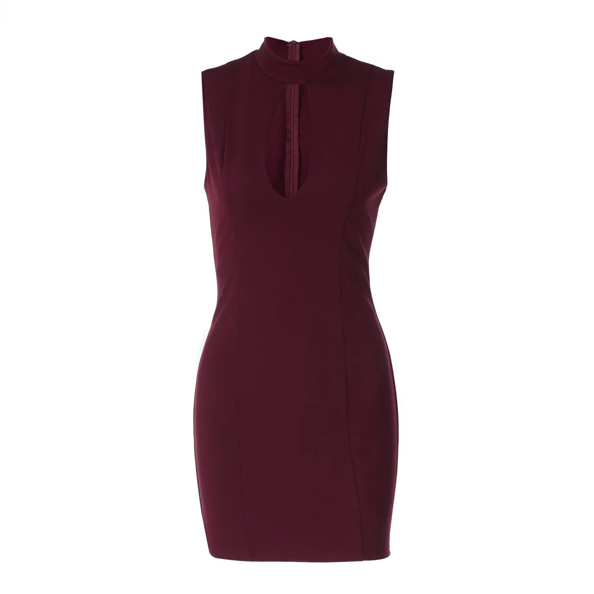 Hollow out crewneck sleeveless zip-up mini dress