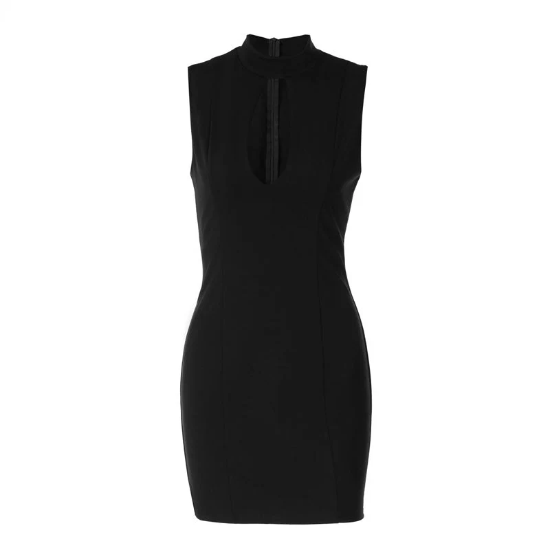 Hollow out crewneck sleeveless zip-up mini dress - Image 2