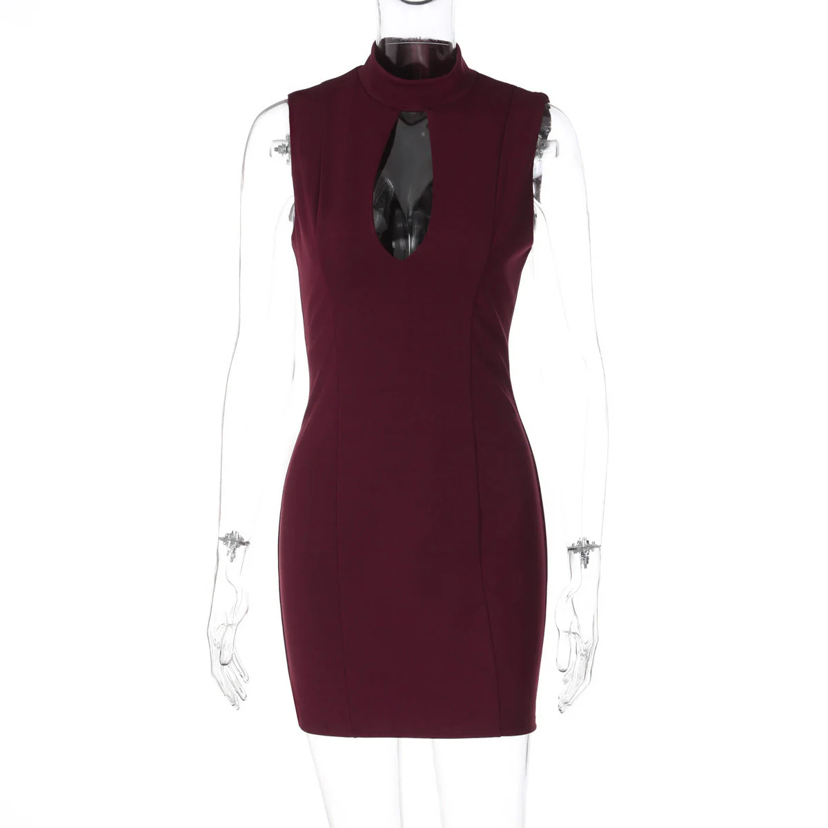 Hollow out crewneck sleeveless zip-up mini dress - Image 3