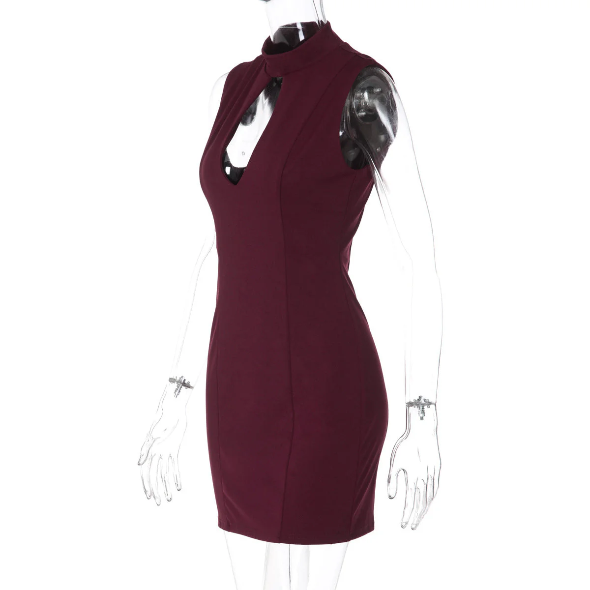Hollow out crewneck sleeveless zip-up mini dress - Image 4