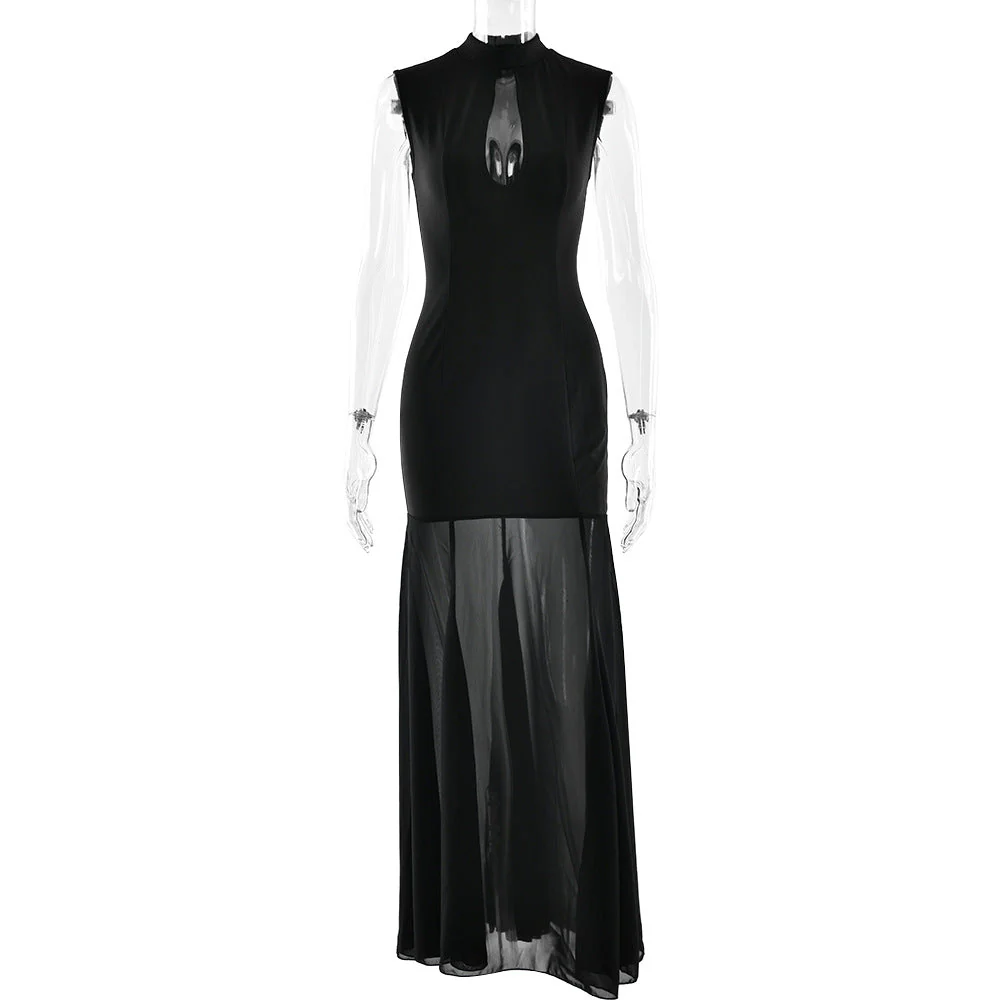Hollow out crewneck zip-up sleeveless maxi dress - Image 3
