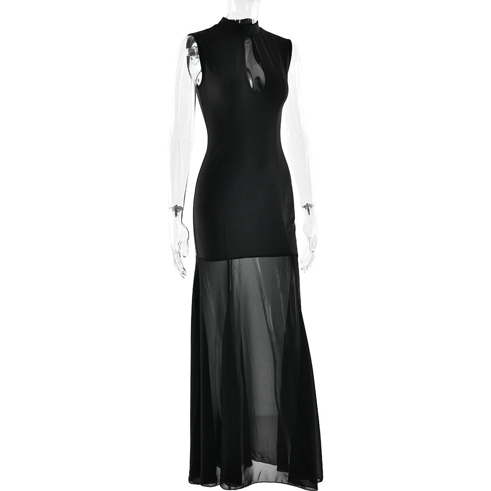 Hollow out crewneck zip-up sleeveless maxi dress - Image 4
