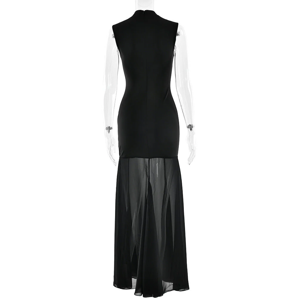 Hollow out crewneck zip-up sleeveless maxi dress - Image 5