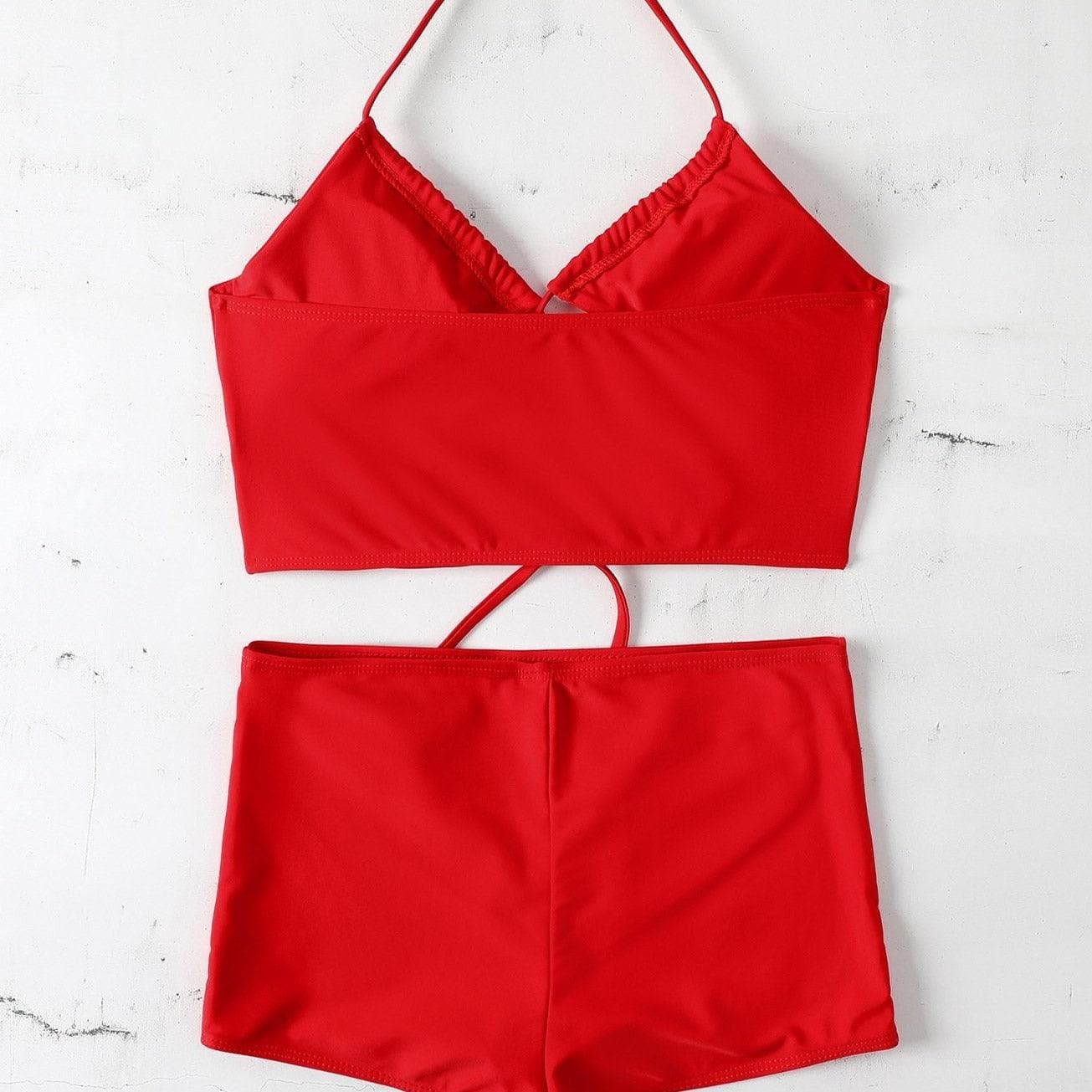 Hollow out cross tie high waisted 2 piece bikini set - Image 5