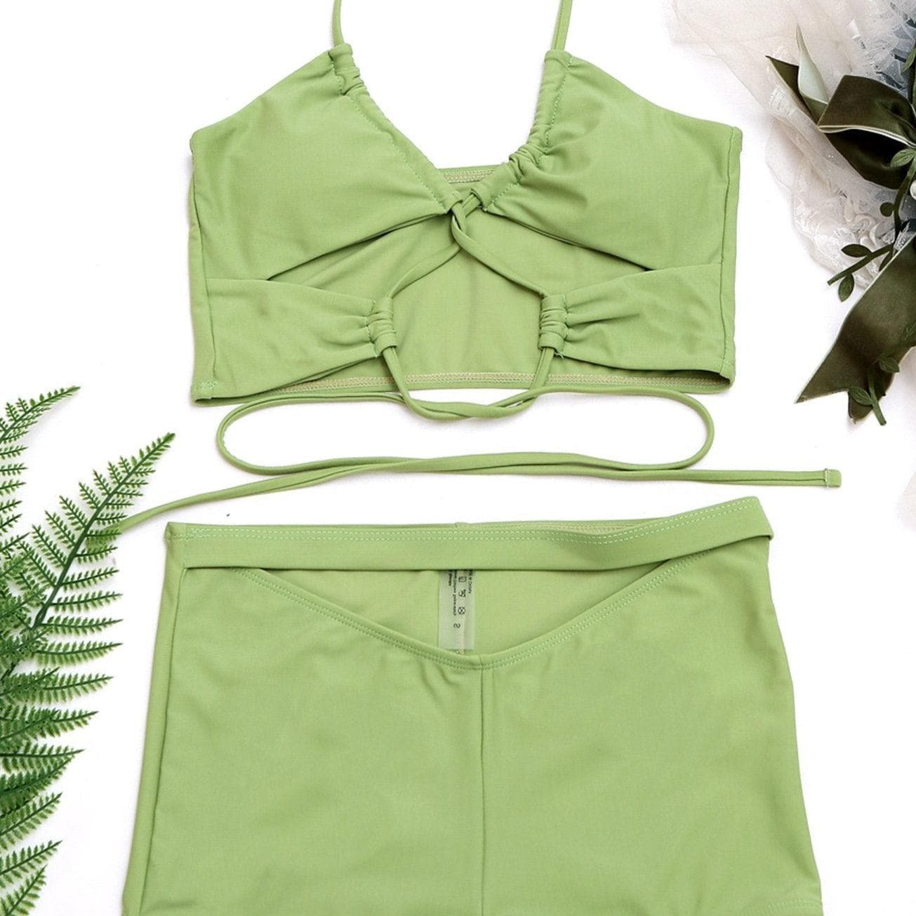 Hollow out cross tie high waisted 2 piece bikini set - Image 6