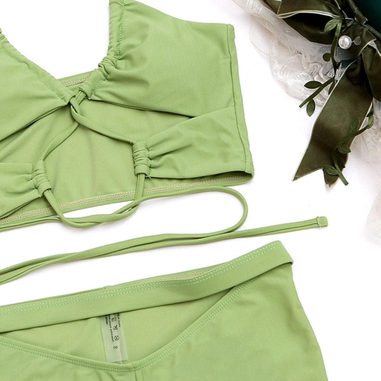 Hollow out cross tie high waisted 2 piece bikini set - Image 7