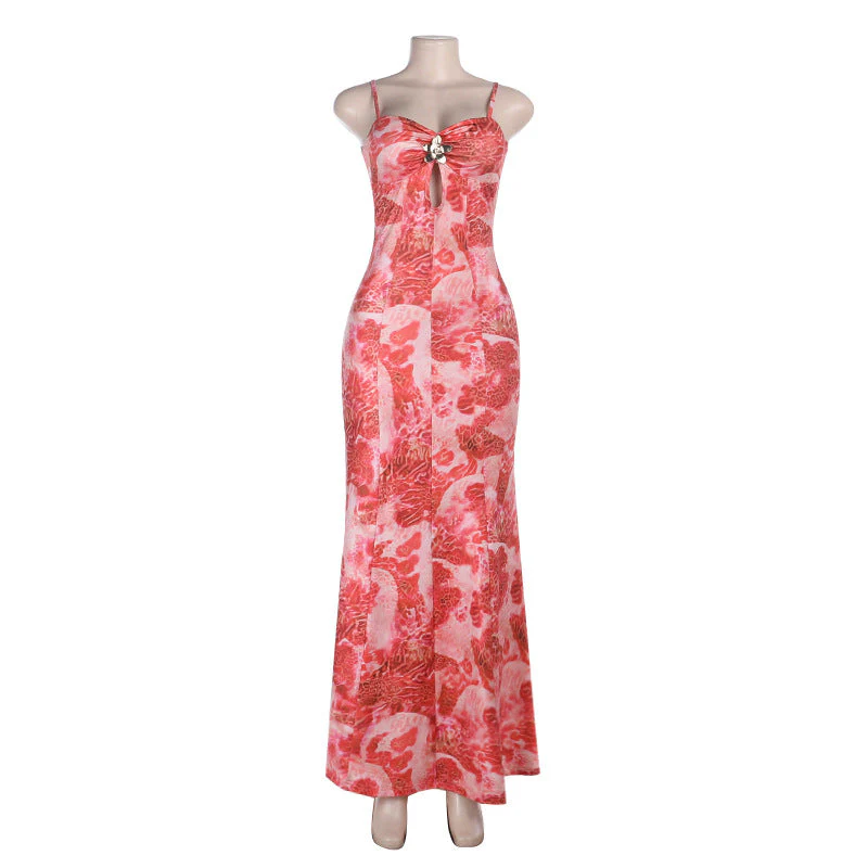 Hollow out flower applique print cami maxi dress - Image 2