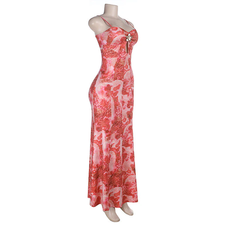 Hollow out flower applique print cami maxi dress - Image 3