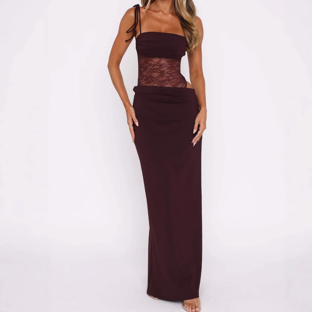 Hollow out lace patchwork cami maxi dress - Image 3